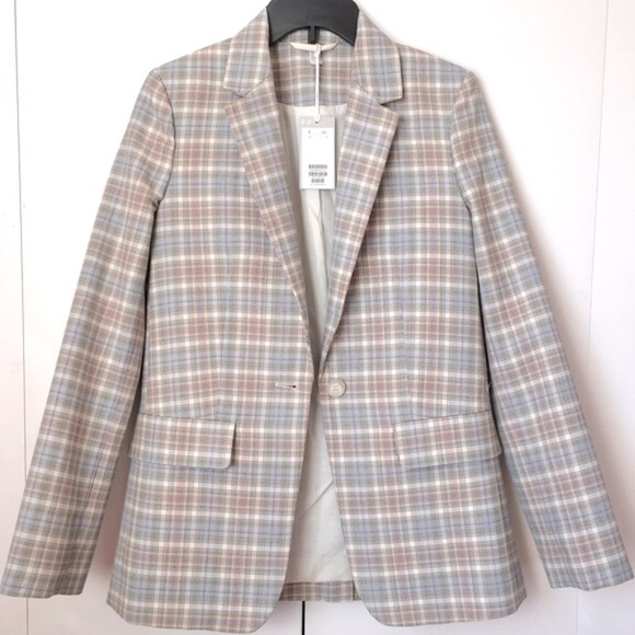 COS Checked Plaid Wool Blend One Button Tailored Blazer - Picture 2 of 16